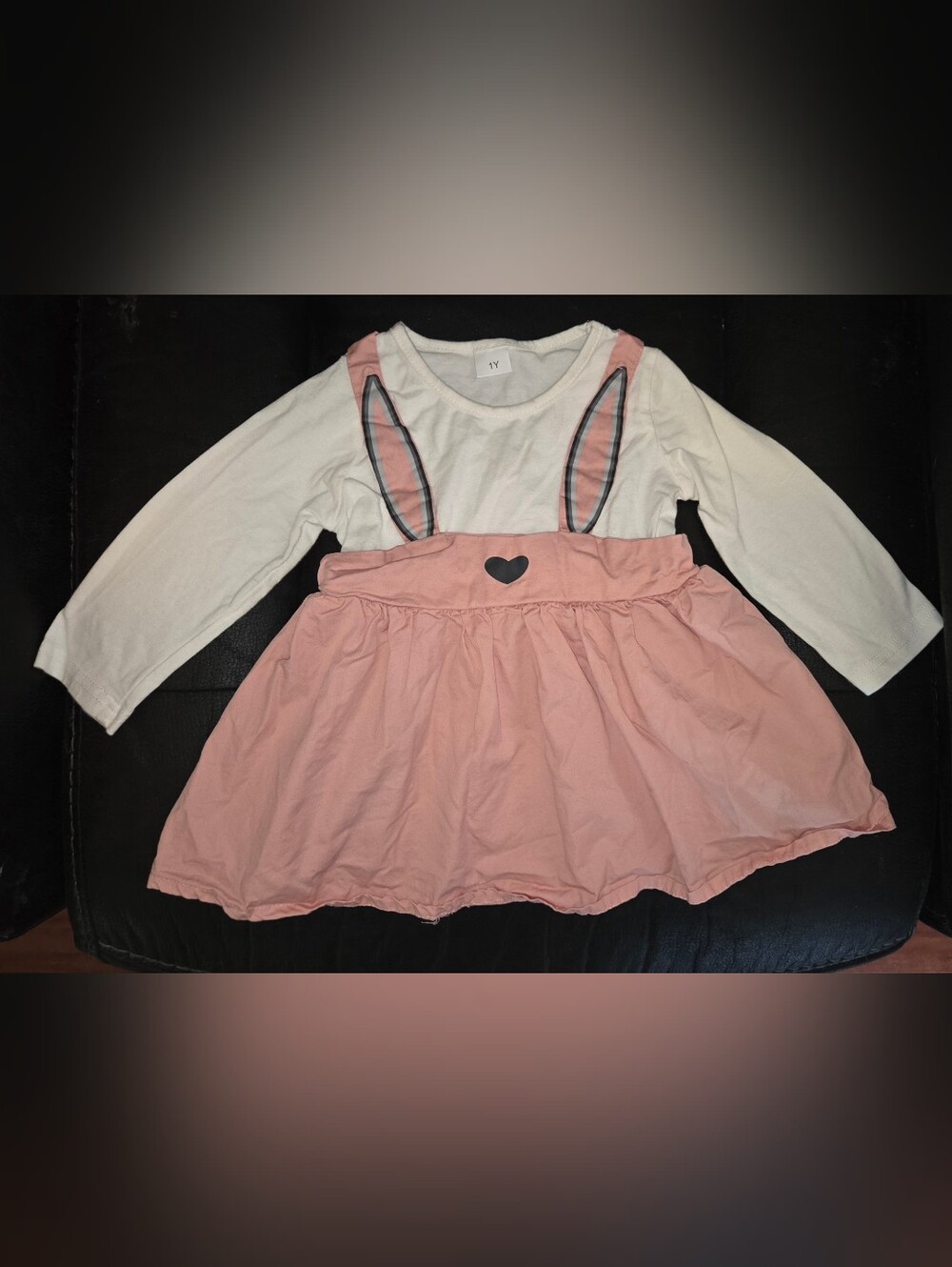 Adorable Girl's White Long Sleeve Top Pink Bunny Rabbit Skirt Dress 12 Months